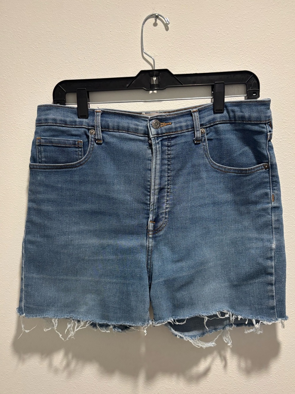 Everlane Women’s Denim Shorts Blue Raw Hem Stretch Jean Shorts Waist 34